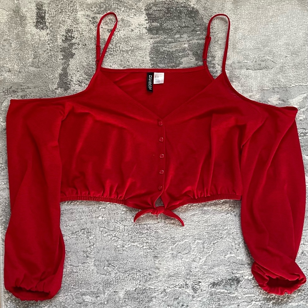 ⭐️Red Shoulderless Crop
